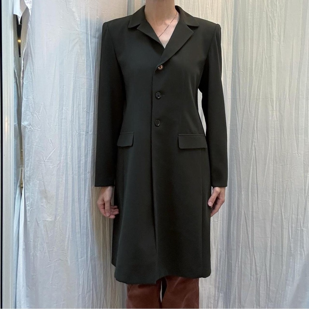 Olive Green Fitted Duster Topper‎ Coat Jacket Vintage 90s